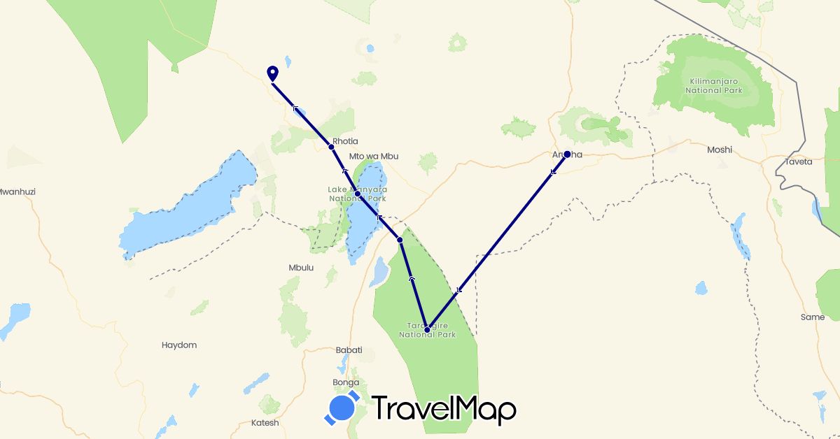 TravelMap itinerary: driving in Tanzania (Africa)